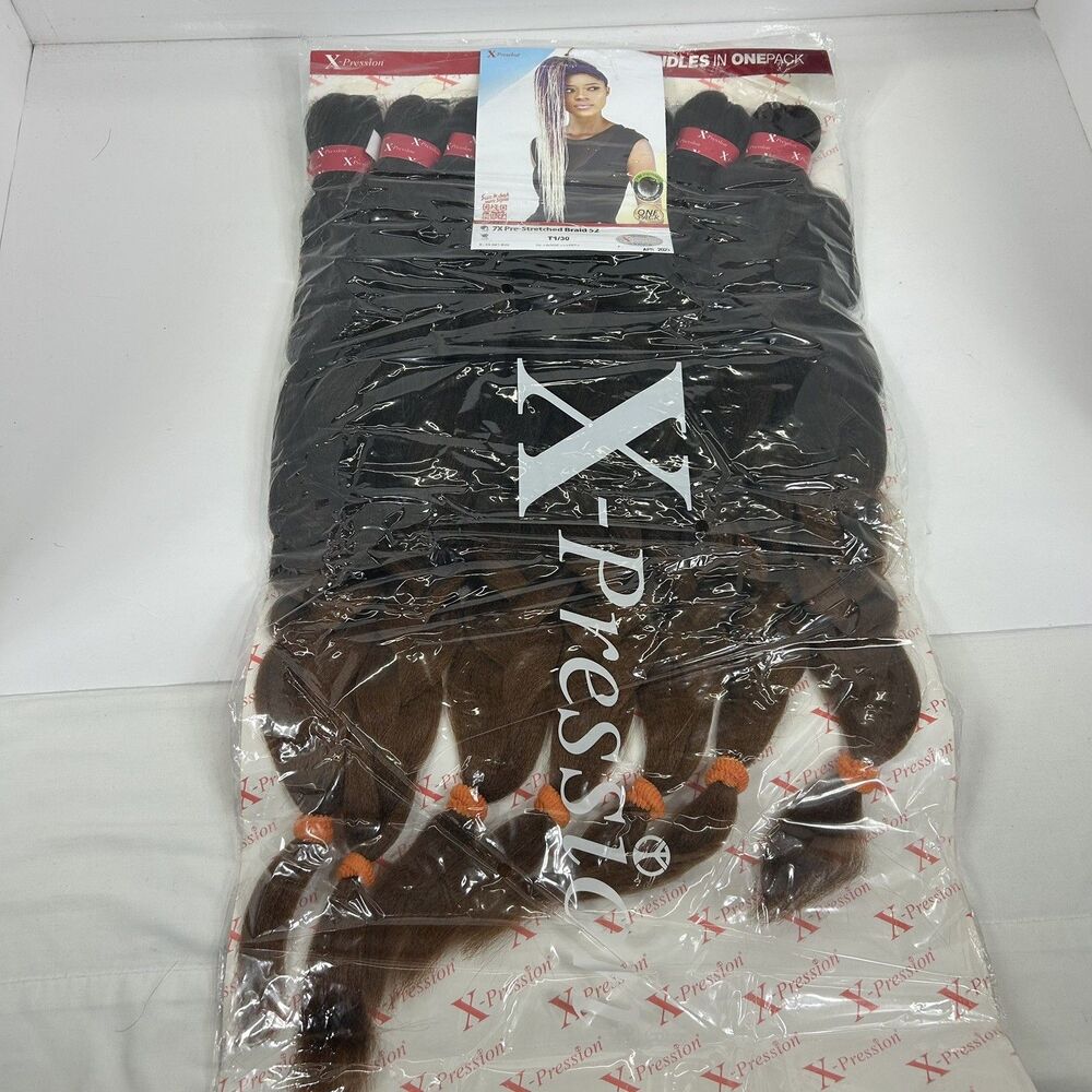X-Pression 7x Pre-Stretched Braid Hair Bundles 52" T1/30 Black/Brown